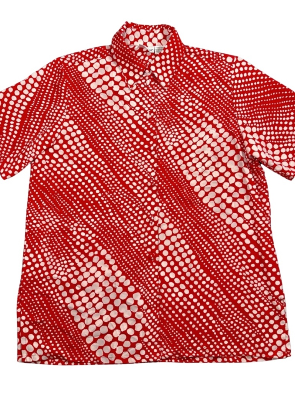 Liz Baker Red & White Polka Dot Short-Sleeve Button-Up Shirt (Size Large)